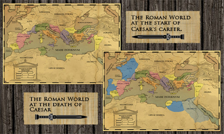 maps of the Roman world before and after Caesar's conquests