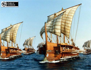 Photo of triremes at sea